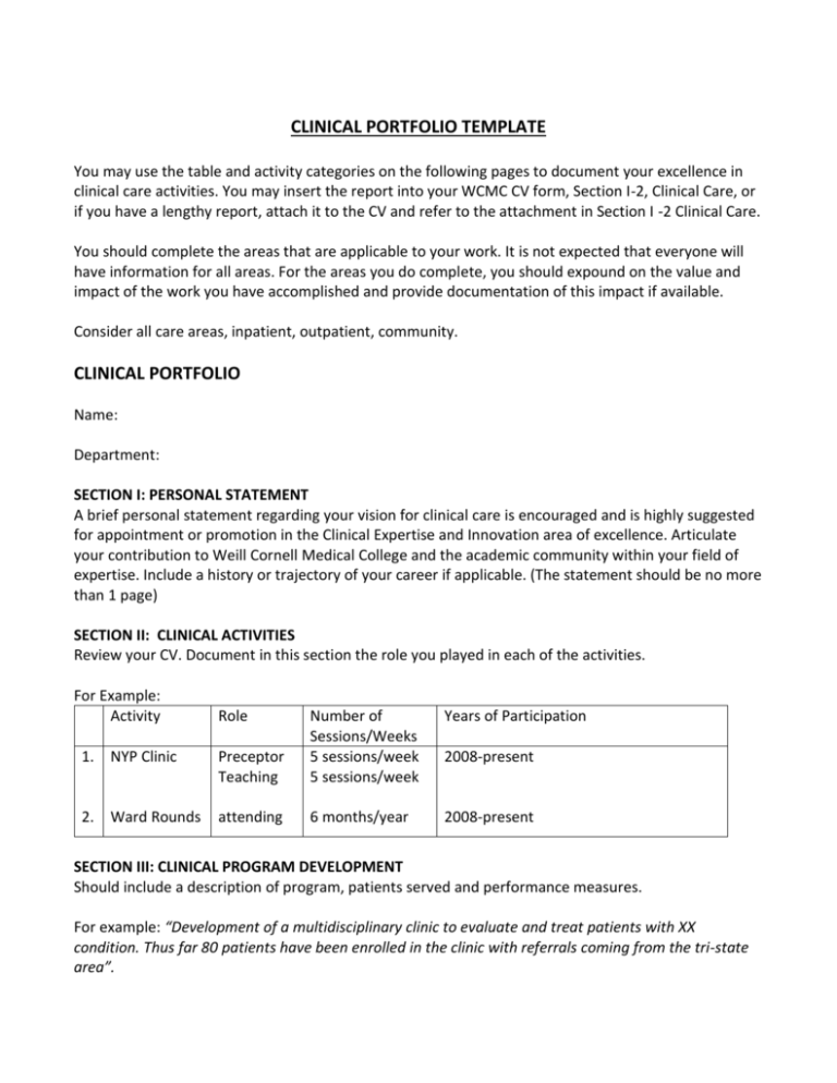 Clinical Portfolio Template