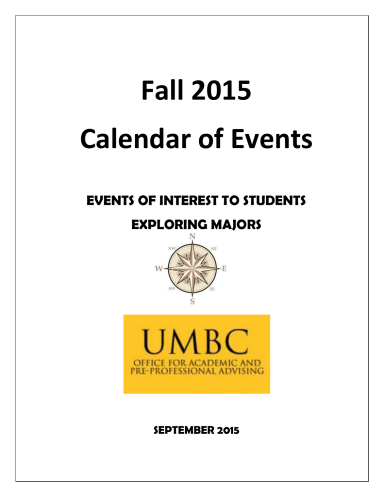 UMBC Fall 2015 Calendar of Events
