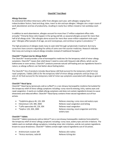 ClearLife™ Fact Sheet Allergy Overview An estimated 50 million
