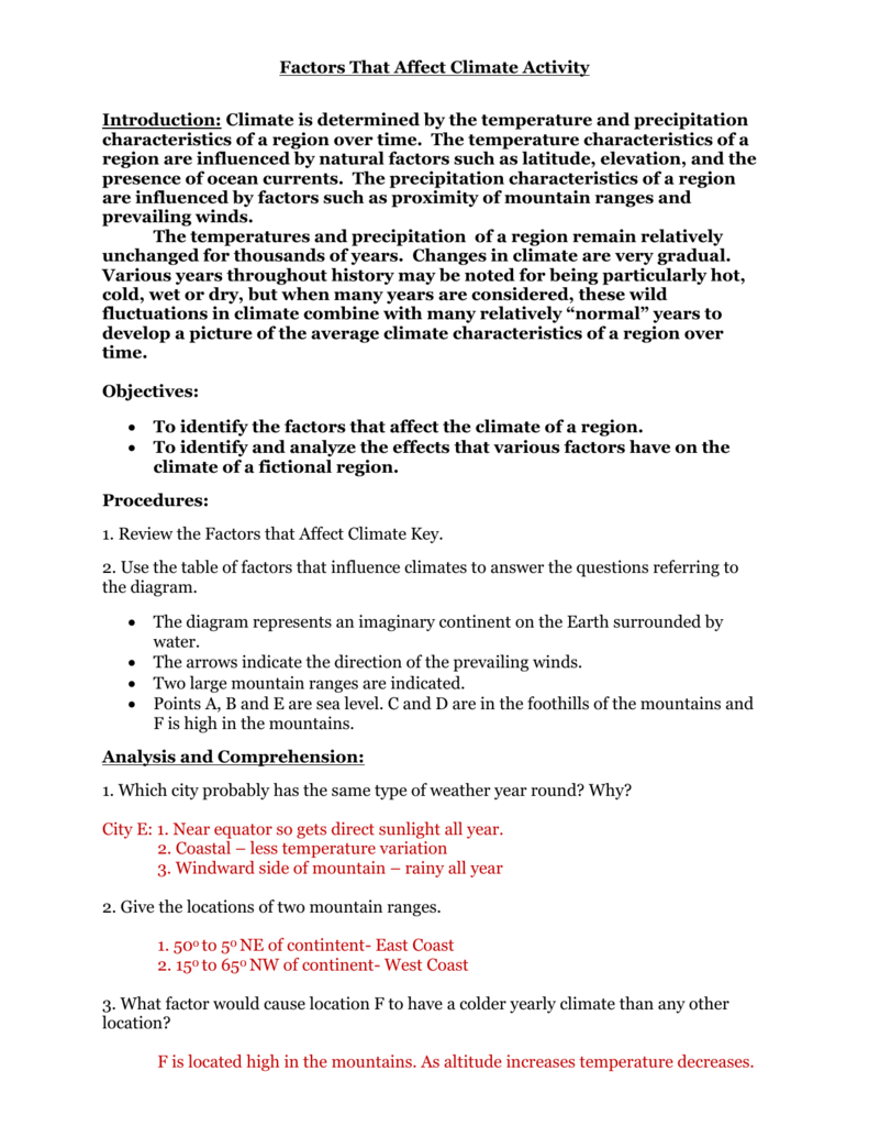Factors That Affect Climate Worksheet Escolagersonalvesgui