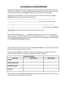 SCH 3U Introduction to Acids and Bases handout to complete