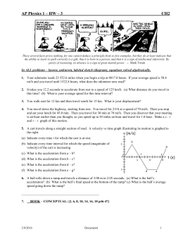 Position, Velocity & Acceleration Physics Worksheet