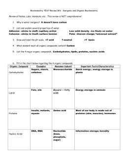 Organic Compounds Student Worksheet Teacher Key