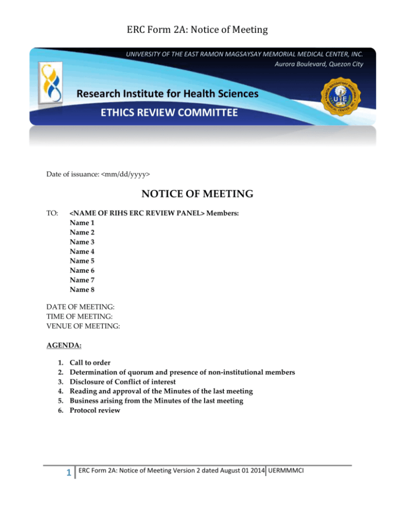 erc-form-2a-notice-of-meeting