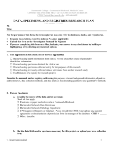 Data, Specimens and Registries Research Plan
