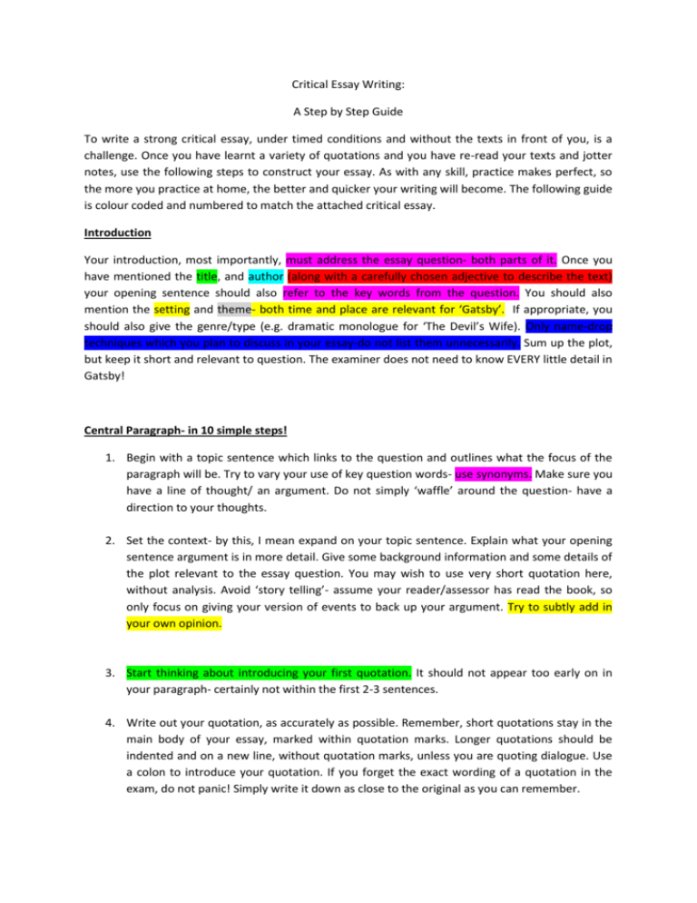 critical essay guidelines