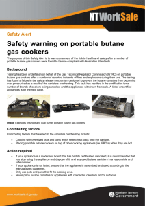 Safety warning on portable butane gas cookers