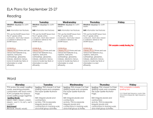 ELA Plans for September 23-27 Reading Monday Tuesday