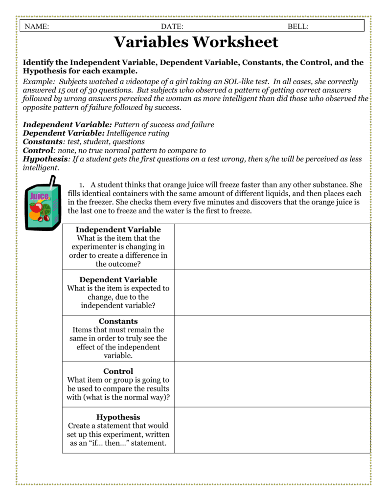 Identifying Variables Worksheet Answers