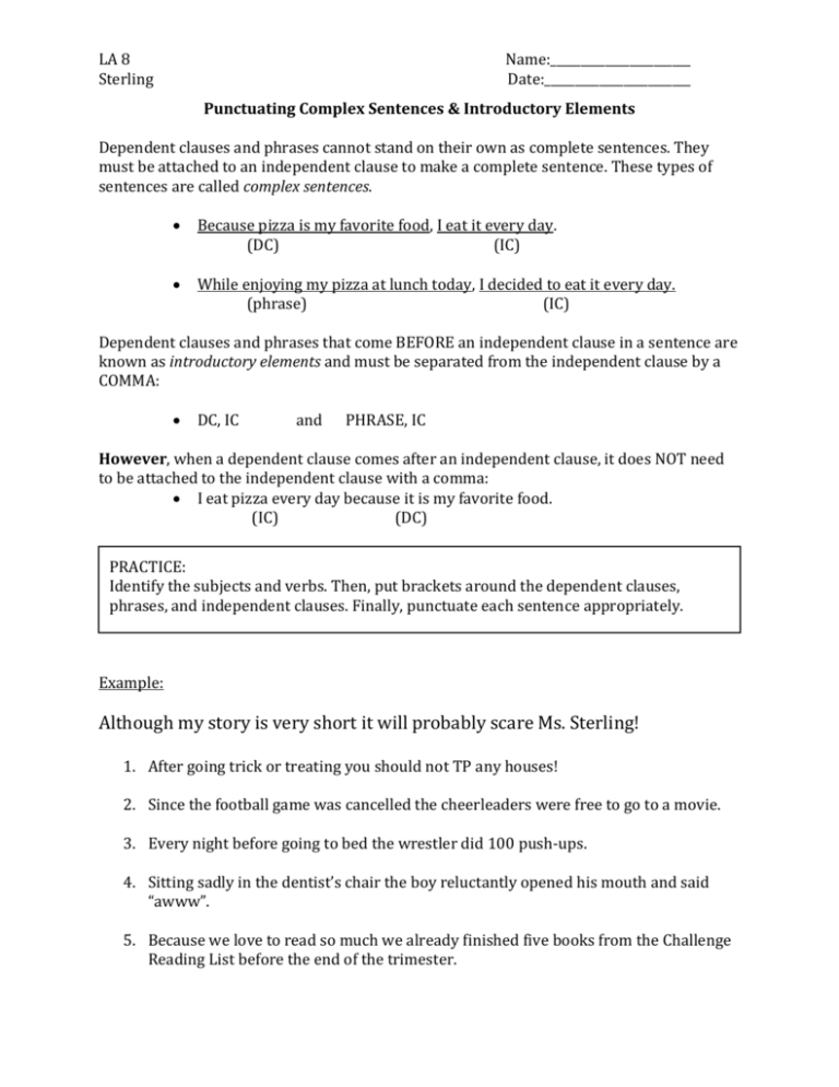  Punctuating Complex Sentences 