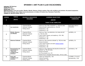 SPANISH I: Unit Plan 5 (Las Vacaciones) - language-b