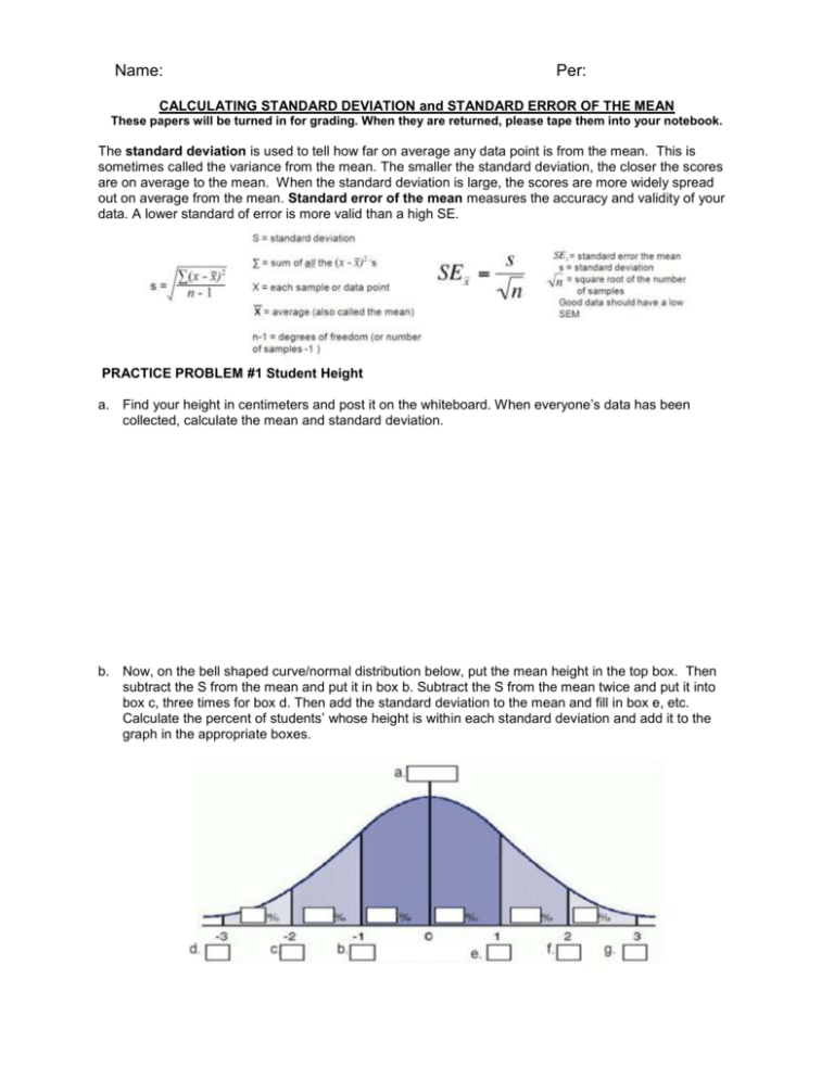 CALCULATING STANDARD DEVIATION WORKSHEET