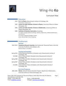 Wing-Ho Ko Curriculum Vitae Education 2010 Ph. D. in Physics