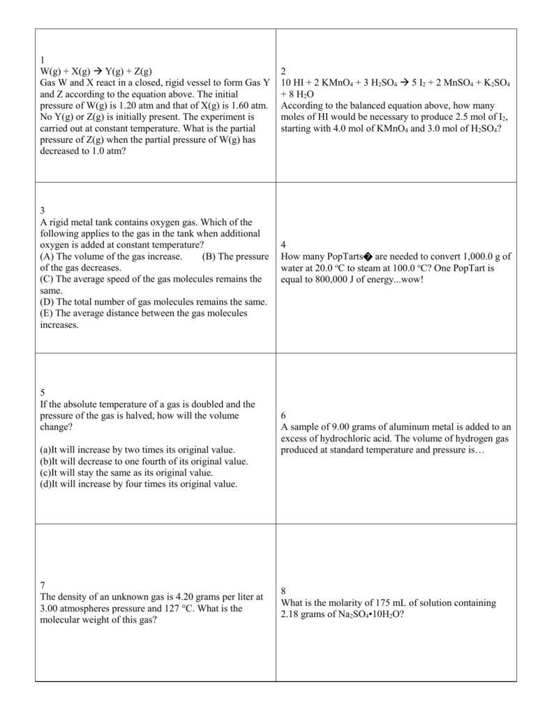 1 W G X G A Y G Z G Gas W And X React In A Closed Rigid