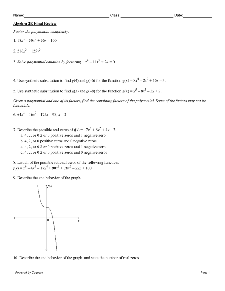 Algebra 2e Final Review