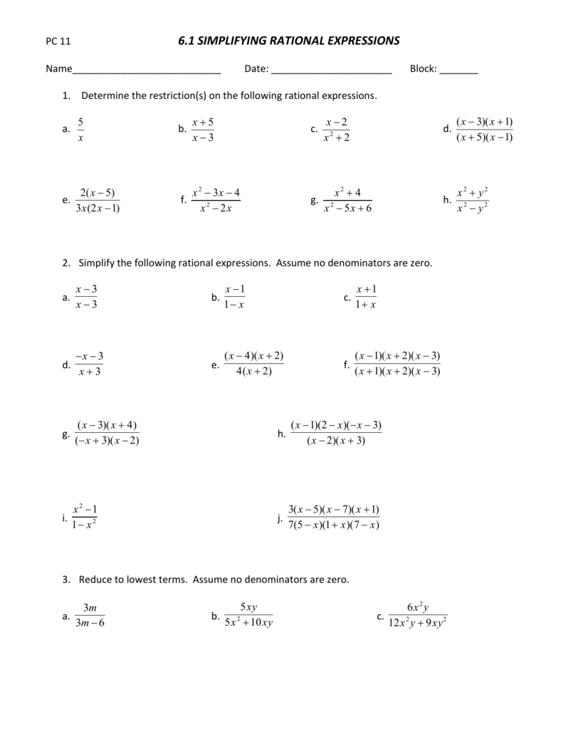 25.25 Simplifying Rational Expressions Worksheet Pertaining To Simplifying Expressions Worksheet With Answers