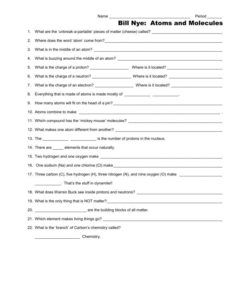 Atoms And Molecules Worksheet