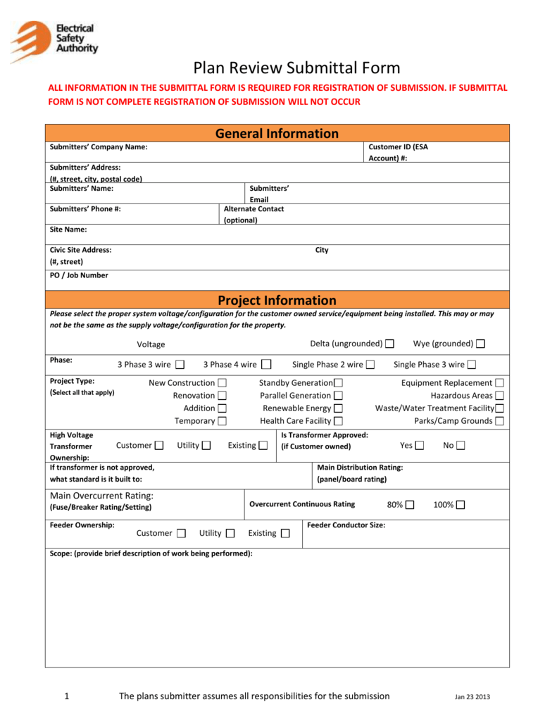 Submittal Form (Word) Electrical Safety Authority