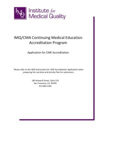 IMQ CMA Accreditation Application for CME May 29, 2014