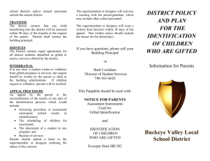 District Policy and Plan for the Identification of Children Who are Gifted