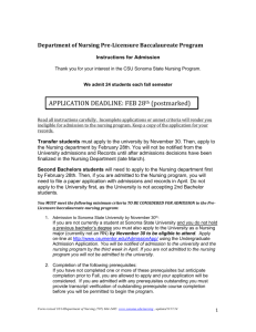 Department of Nursing Pre-Licensure Baccalaureate Program