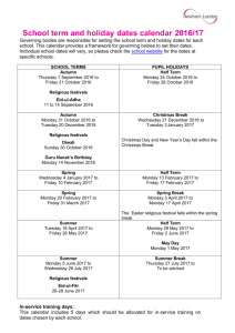 School term and holiday dates 2016/17