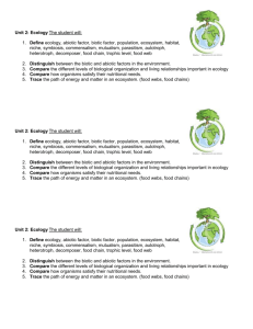 Unit 2: Ecology The student will: Define ecology, abiotic factor, biotic