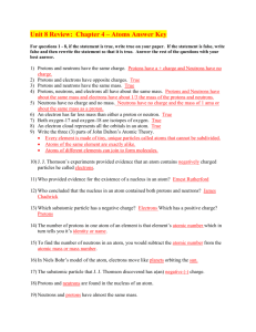 Unit 8 Review: Chapter 4 – Atoms Answer Key