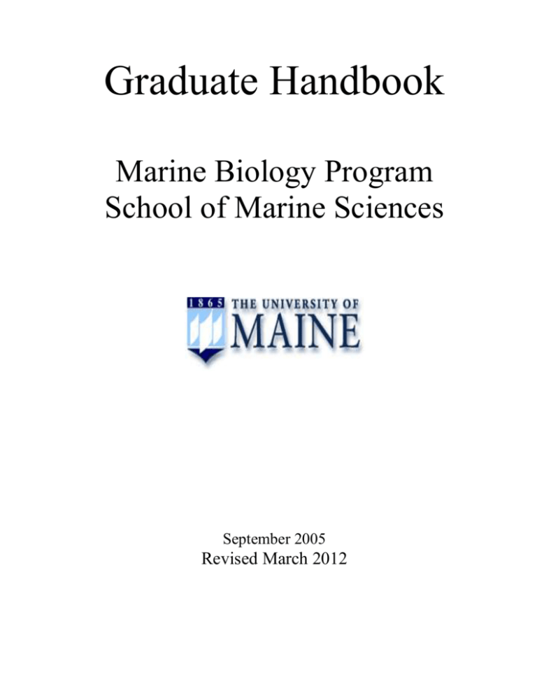 Graduate Handbook Marine Biology Program School of Marine