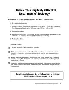 Scholarship Eligibility 2015-2016 Department of Sociology To be