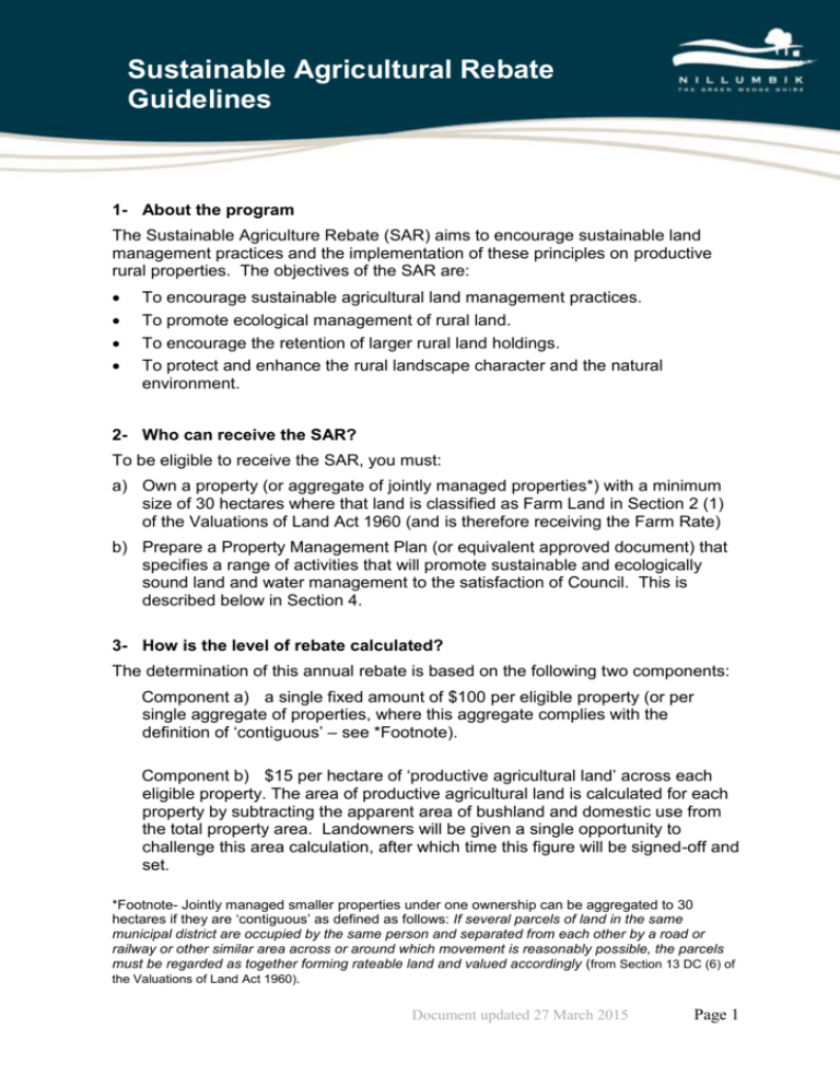 Sustainable Agricultural Rebate Guidelines