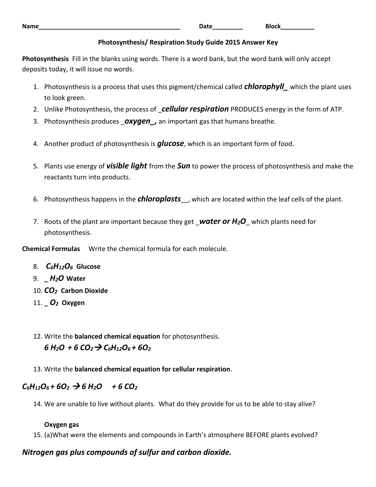 Photosynthesis And Cellular Respiration Pogil Answer Key