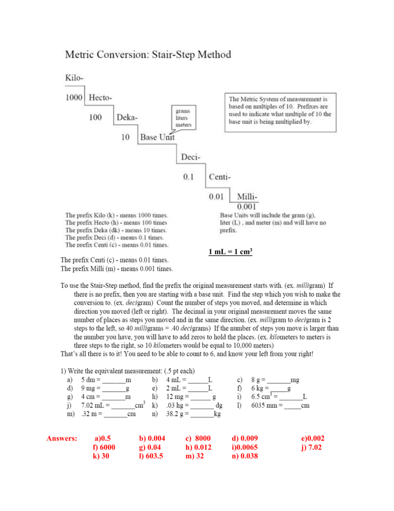 Metric Prefixes Worksheet Answers