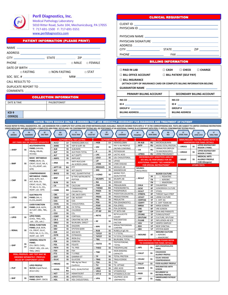 Printable Quest Diagnostics Requisition Form Printable Templates