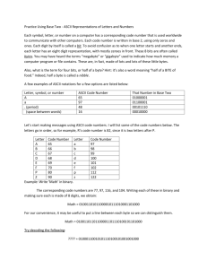 A worksheet for converting numbers from base two