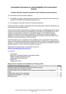 Consultation Document on Listing Eligibility and Conservation