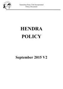 Hendra Policy - Sunnybrae Pony Club