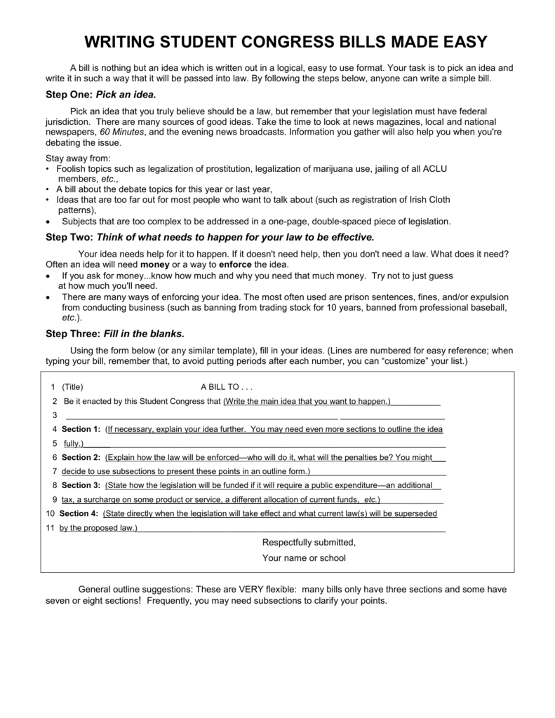 Writing A Bill Template For Students