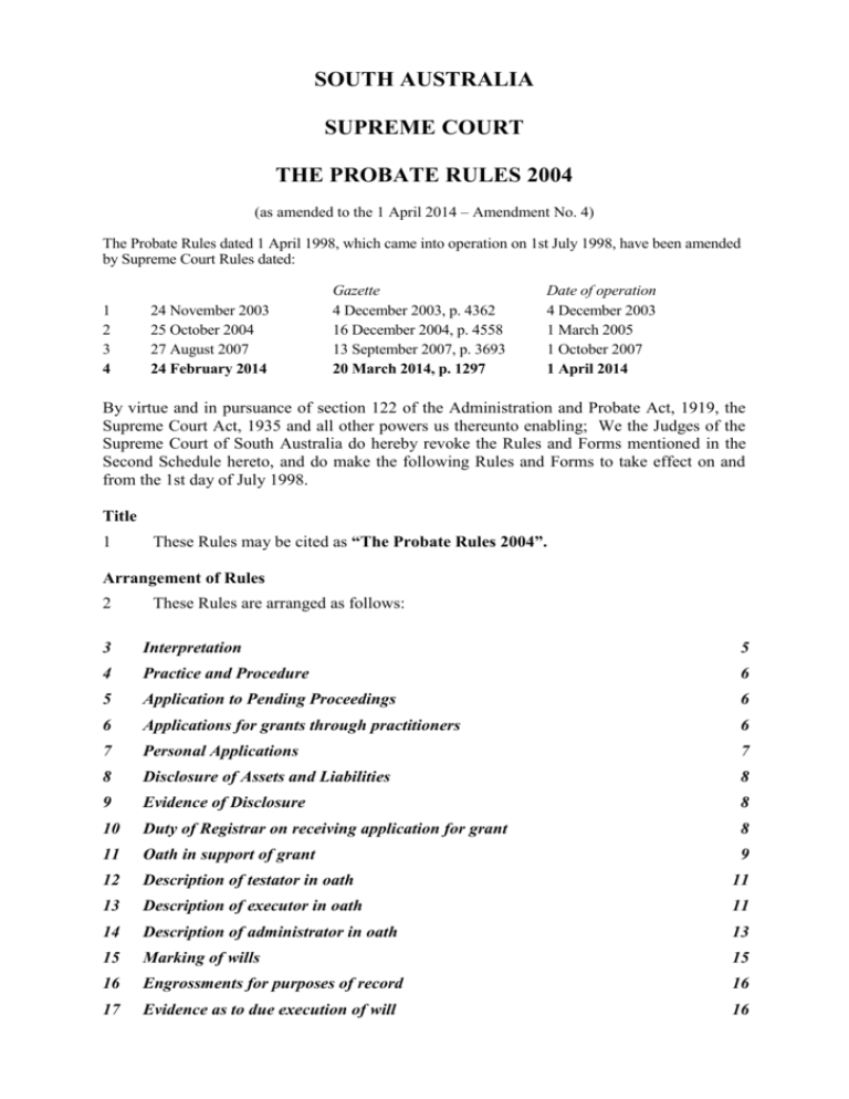 Probate Rules Courts Administration Authority