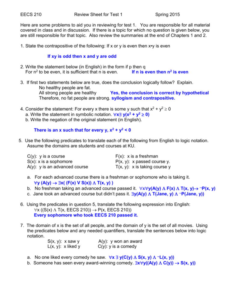 Review Sheet Answers