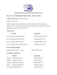 Waelder ISD Testing Calendar for 2015-16 (Rev 9-22