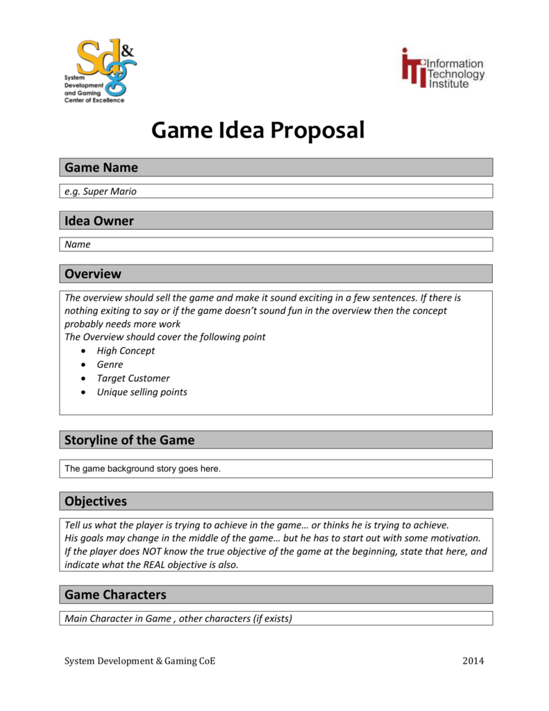 Game Idea Proposal Game Name Throughout Idea Proposal Template