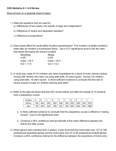 CHS Statistics 8.1- 8.4 Review Show all work on a separate sheet of