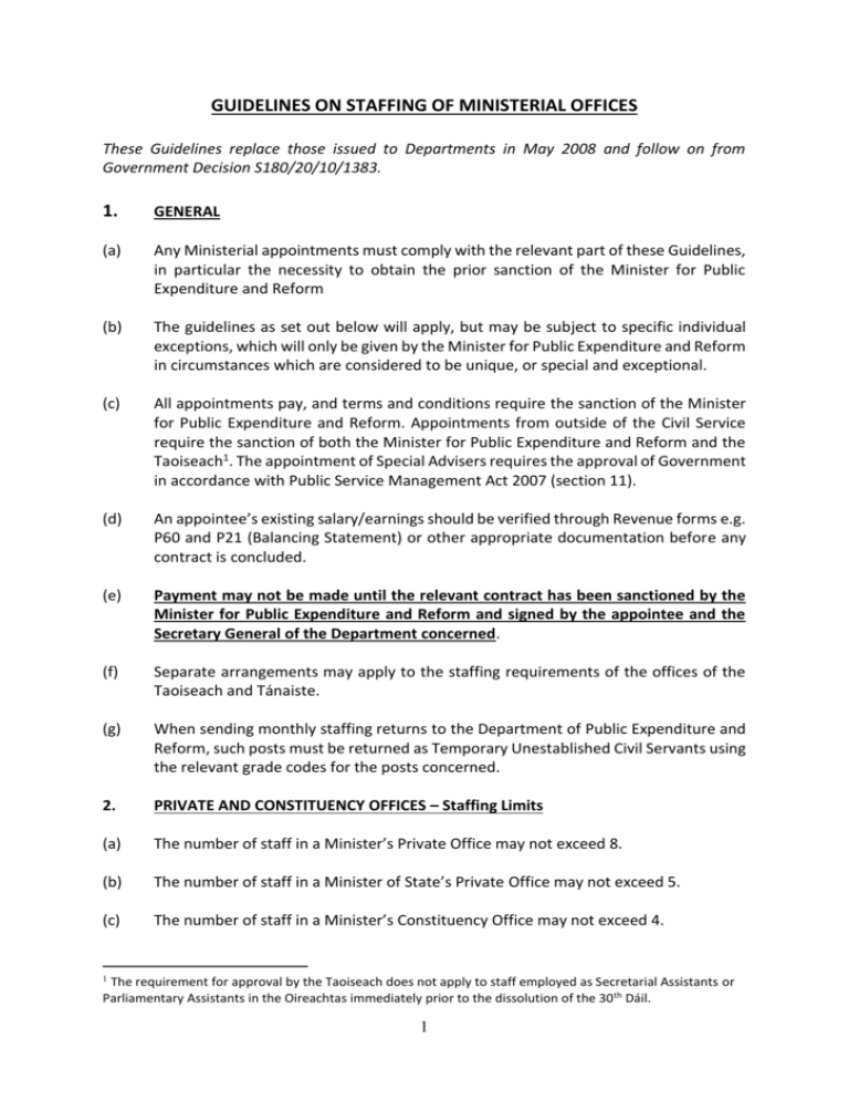 Guidelines for the staffing of Ministerial Offices