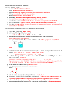 Solutions and Colligative Properties Test Review Know these