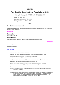 Tax Credits (Immigration) Regulations 2003