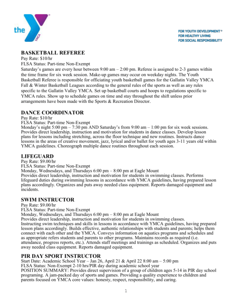 Ymca Camp Leader Job Description