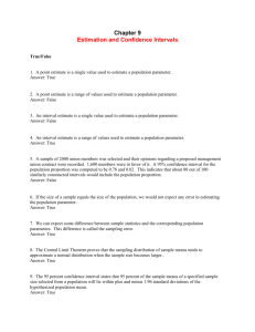 Chapter 9 Estimation and Confidence Intervals