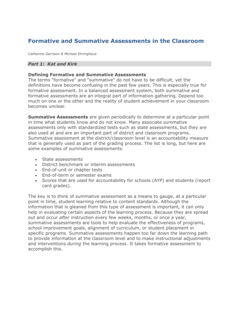 Formative and Summative Assessments in the Classroom