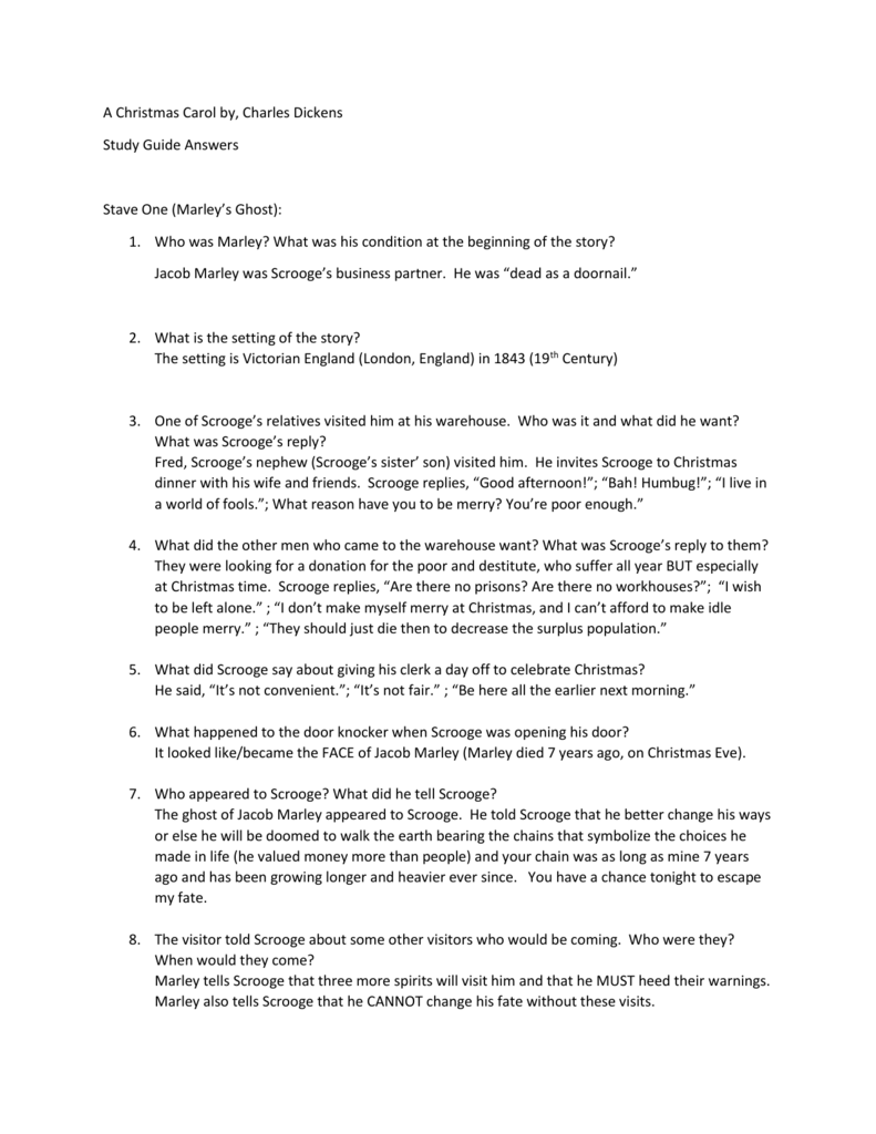A Christmas Carol Study Guide Answers Staves 1 5